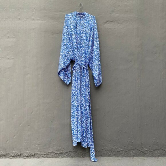 Leopard print polka dot print floor-length thin trench coat belt coat - Picture 4 of 5